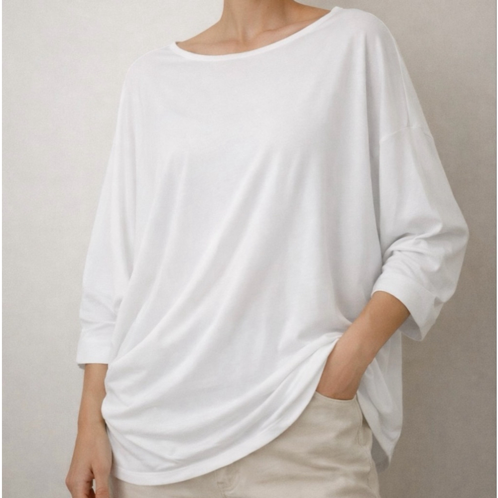 IMAN Global Chic Top L NWT Ivory White Ruched Dolman Sleeve Drape Boat Neck